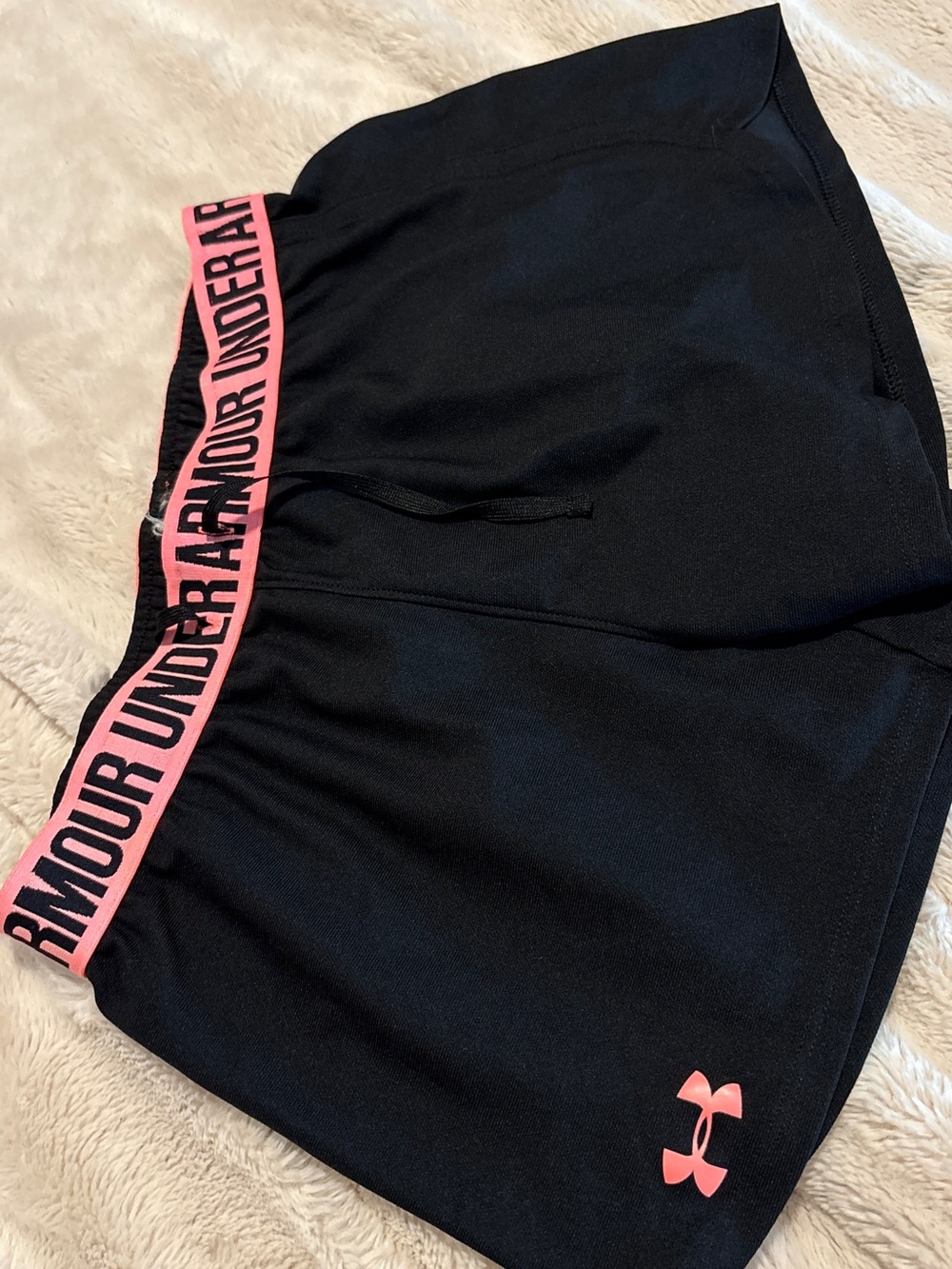 Under Armour Black Athletic Shorts with Pink Branded Waistband